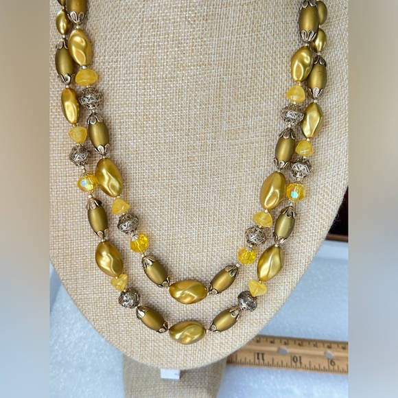Vintage HongKong Earrings and Gold tone Beaded Necklace 2 strands - Picture 4 of 9